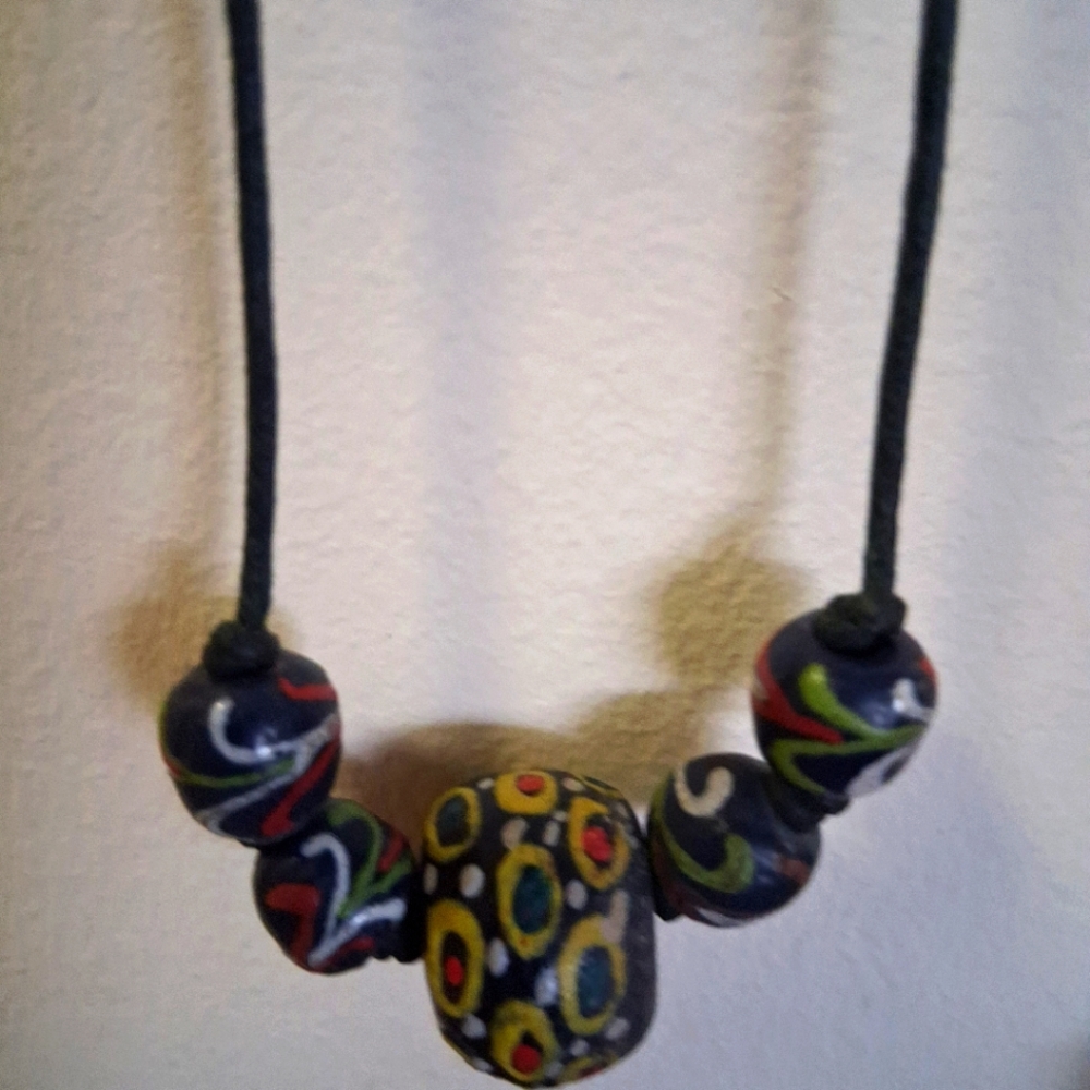 Old hand painted african beaded necklace